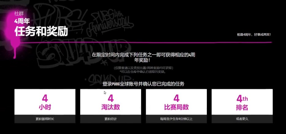 绝地求生4周年皮肤怎么获得 完成4局比赛