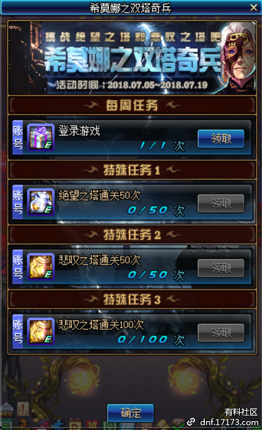 DNF希莫娜之双塔奇兵活动奖励一览