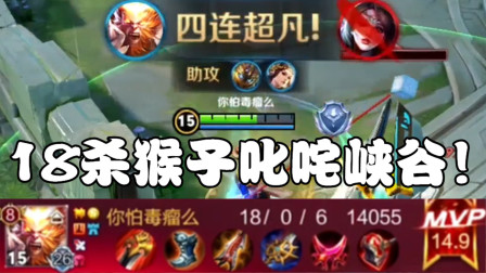 王者荣耀：18杀0死无暇战绩叱咤峡谷！猴子神级表现碾压王者局！